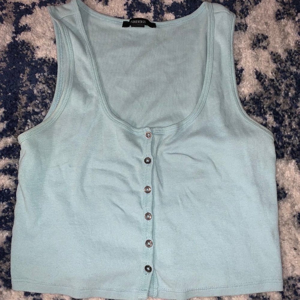 Ribbed Buttoned Down Crop Razorback Tank Top